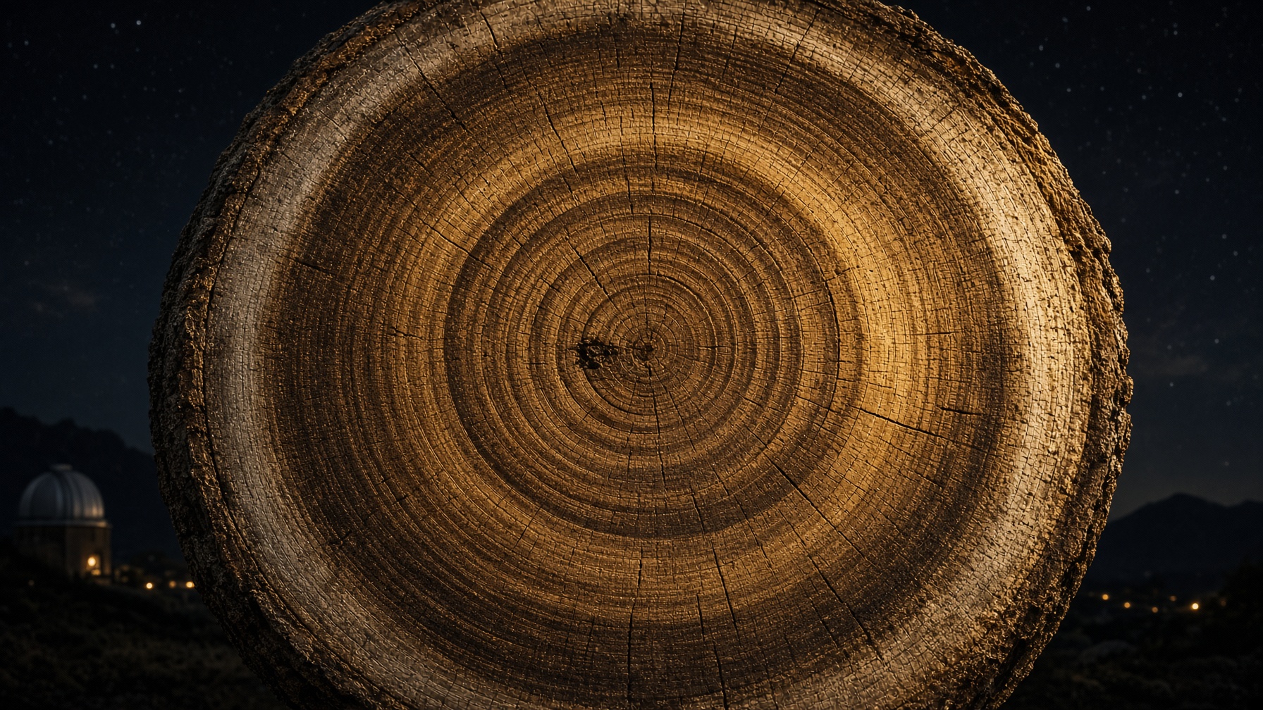 A cut tree trunk. The rings are a record. Teaching picture.